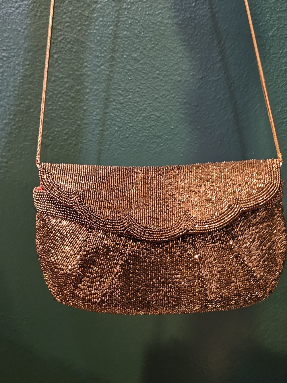 Walborg Scalloped Beaded Clutch in Rose Gold